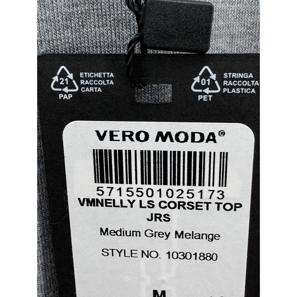 Vero Moda Nelly Ruched Knit Shirt Corset Top Gray Size Medium Long Sleeve NWT - Picture 4 of 8